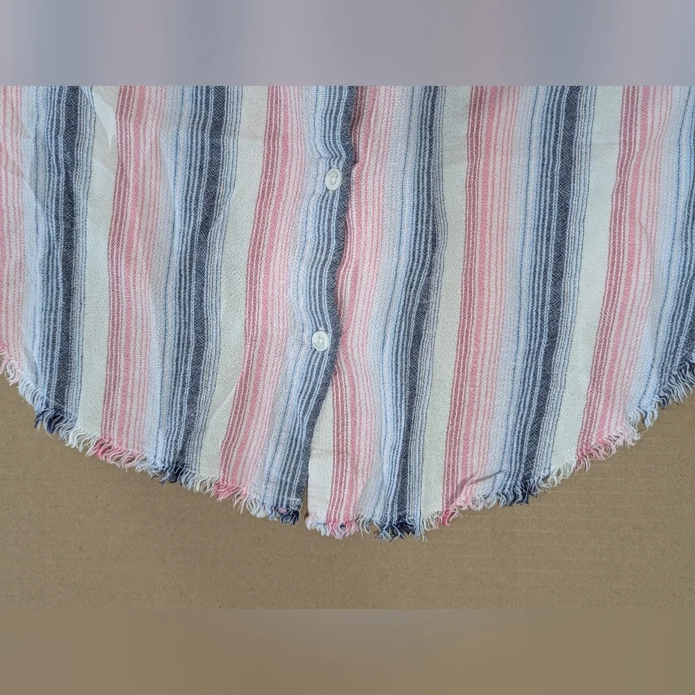 Cloth & Stone Pink White Blue Striped Sleeveless Button Down Fray Hem Dress Sz M - Picture 9 of 11